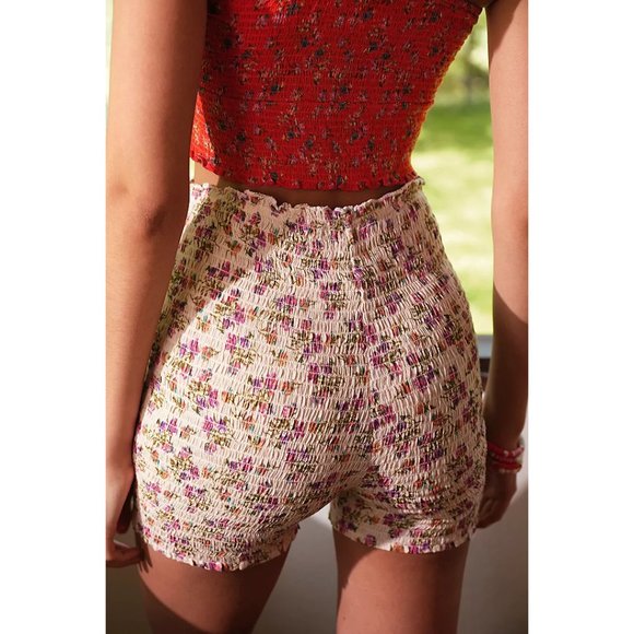 FREE PEOPLE FP One Maia Smocked Shorts / Pink Combo - Picture 2 of 10
